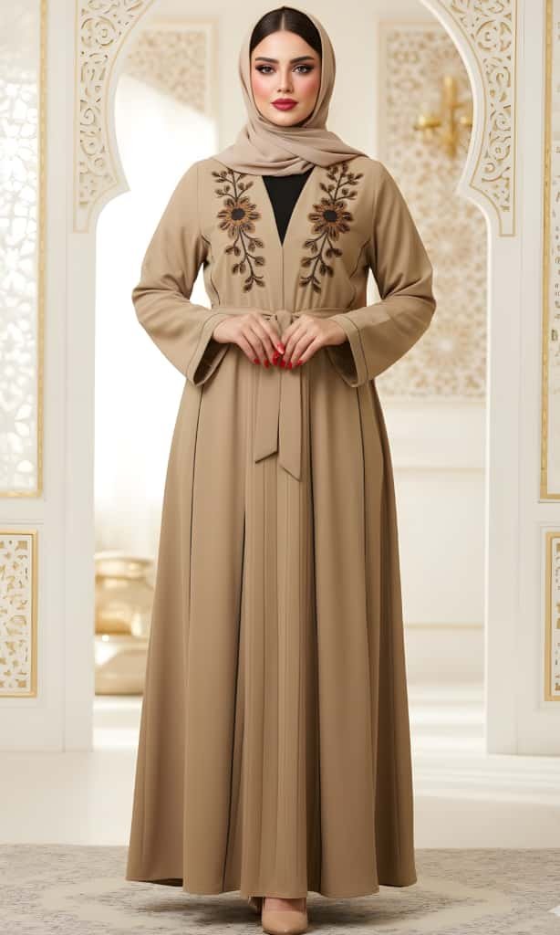 عباية قطعتين موديل قفطان ملكي فستان بلاسيه ومشلح قبة ردة ملكية مع شك يدوي حجر كريستال القماش كبردين دبي