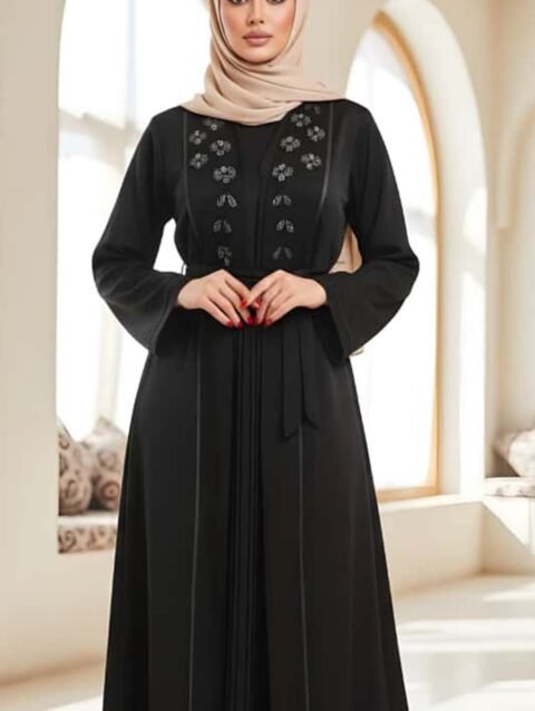 عباية قطعتين موديل قفطان ملكي فستان بلاسيه ومشلح قبة ردة ملكية مع شك يدوي حجر كريستال القماش كبردين دبي