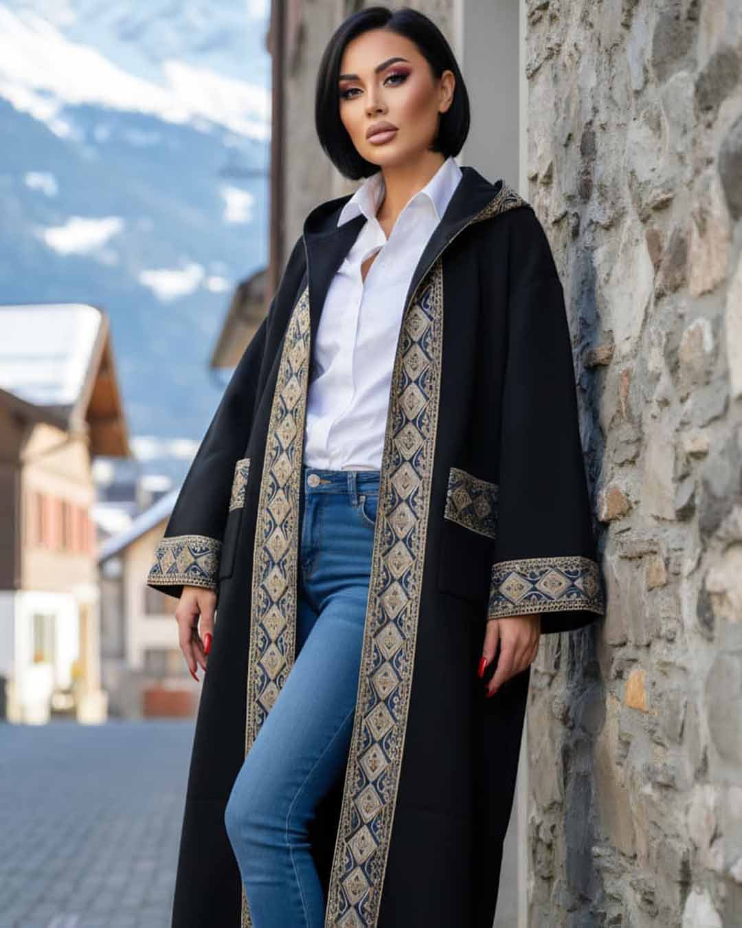 عباية بشت تريكو حبكة ناعمة تطريز ارمني يدوي طول ١٤٠ سم كواليتي عالية بلبس كل القياسات